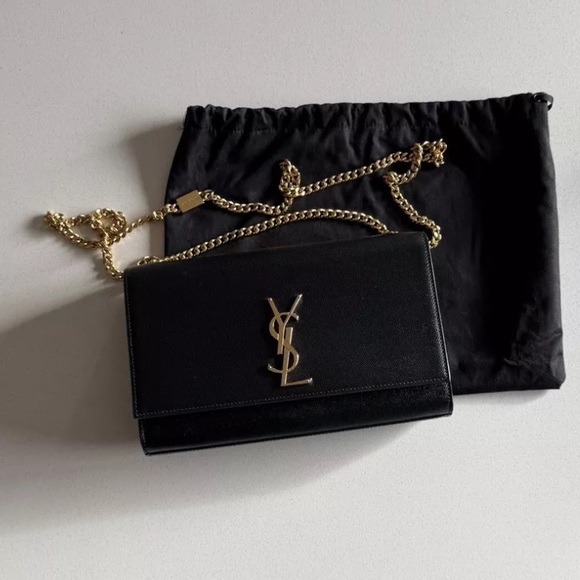 Saint Laurent YSL Black KATE MEDIUM IN GRAIN DE POUDRE EMBOSSED LEATHER Handbag - Picture 2 of 14